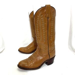 Vtg DAN POST Women's Sz 6.5 A Cognac Brown Leather Cowboy Cowgirl Western Boots